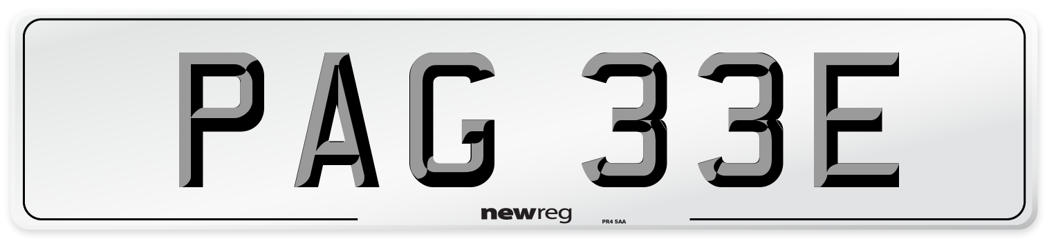 PAG 33E Number Plate from New Reg